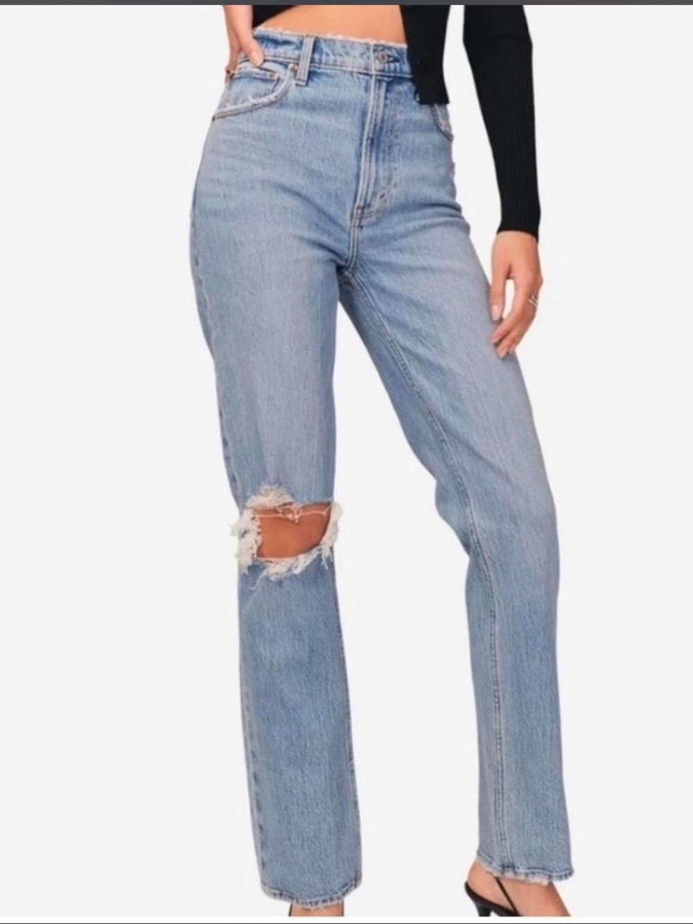 Abercrombie & Fitch Light Blue Distressed High-Rise Straight Jeans Curve Love